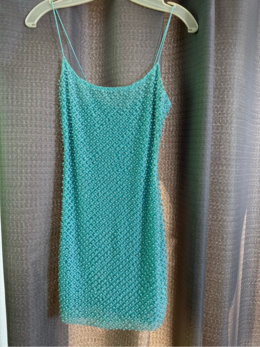 Oh Polly Turquoise Beaded Mini Slip Dress